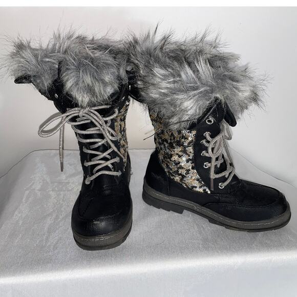 Justice Winter Boots w/ Sequins & Faux Fur - Girl's Size 3M -‎ Fabulous! - Picture 1 of 15